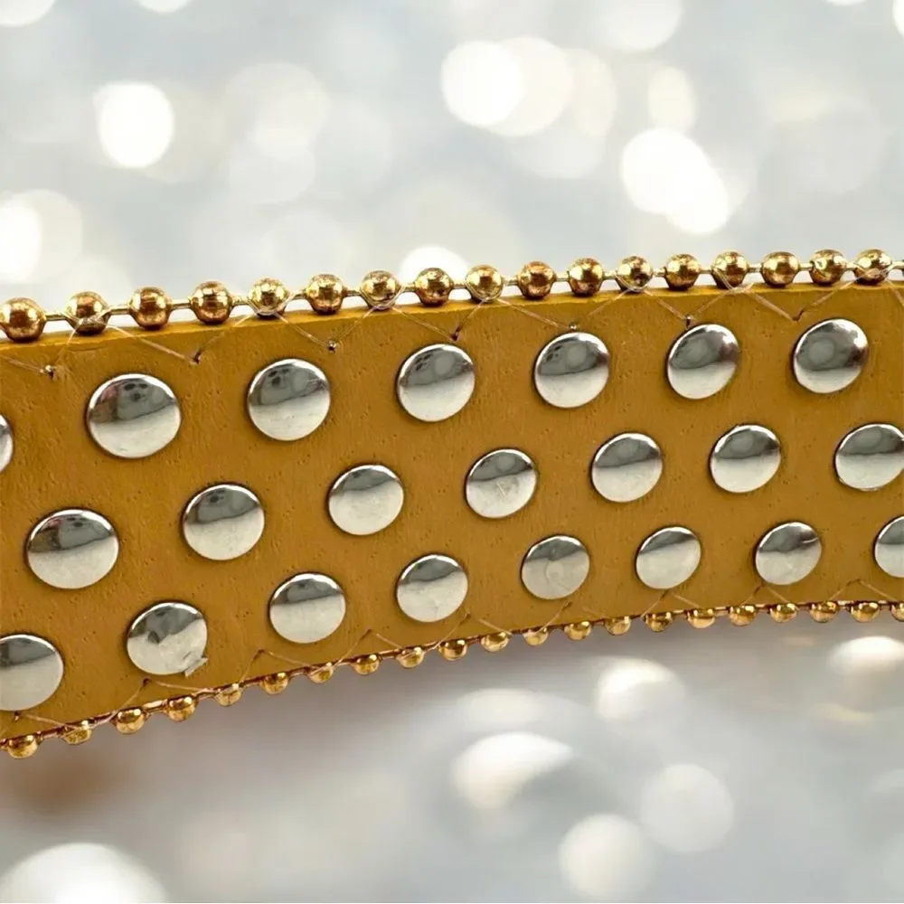 Gold Buckle Decorated Belt w/ White Studded Rhinestones l New